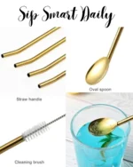 𝐒𝐭𝐚𝐢𝐧𝐥𝐞𝐬𝐬 𝐒𝐭𝐫𝐚𝐰 𝐒𝐩𝐨𝐨𝐧 𝐒𝐞𝐭 (6-Piece with Brush)