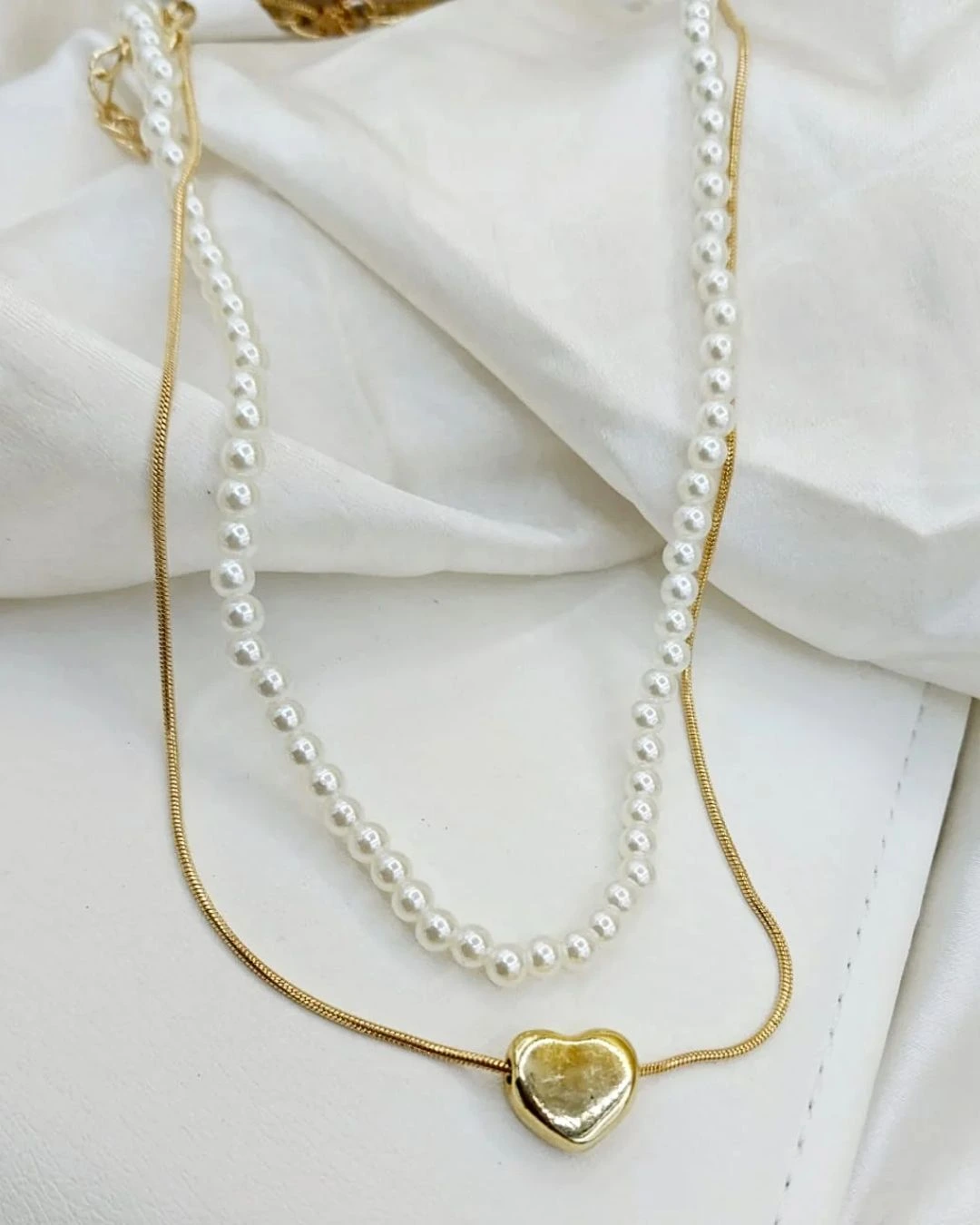 pen (50) pearl and heart duo pendant - Image 1
