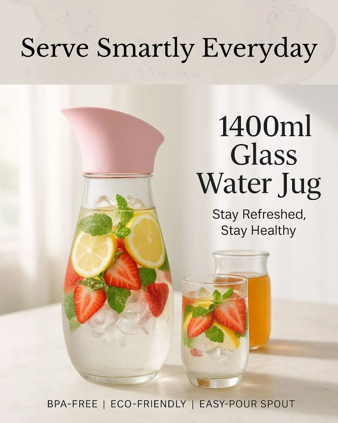 Instant Heat Access (77) (1) 𝐇𝐞𝐚𝐭-𝐑𝐞𝐬𝐢𝐬𝐭𝐚𝐧𝐭 𝐆𝐥𝐚𝐬𝐬 𝐖𝐚𝐭𝐞𝐫 𝐉𝐮𝐠 (1400ml) - Image 1